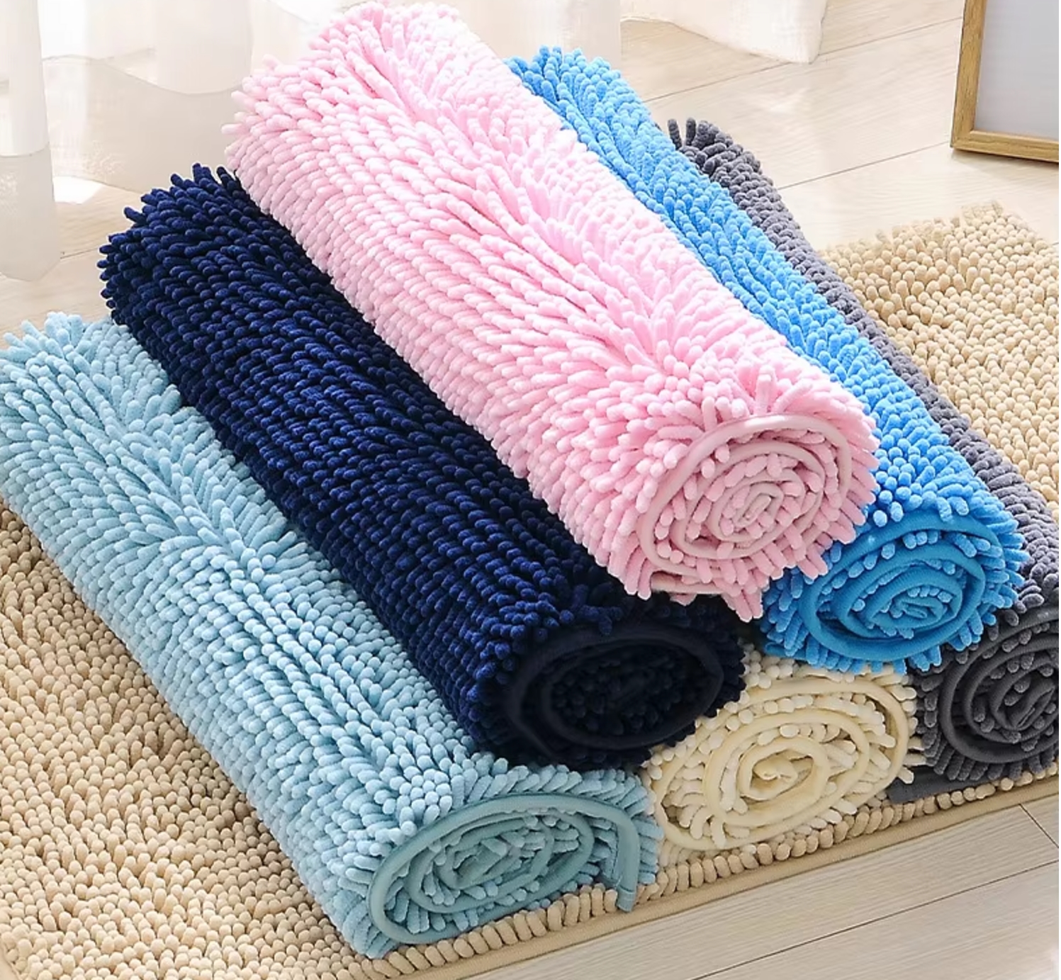 Bathroom chenille mat set 3 piece bath mats water absorbent bathroom rugs set