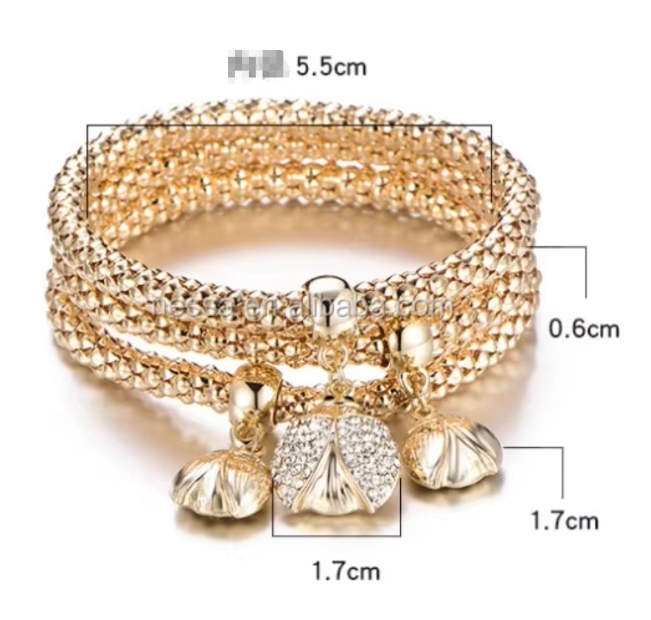 Fashin Gold hand chain charm bracelet set for Women