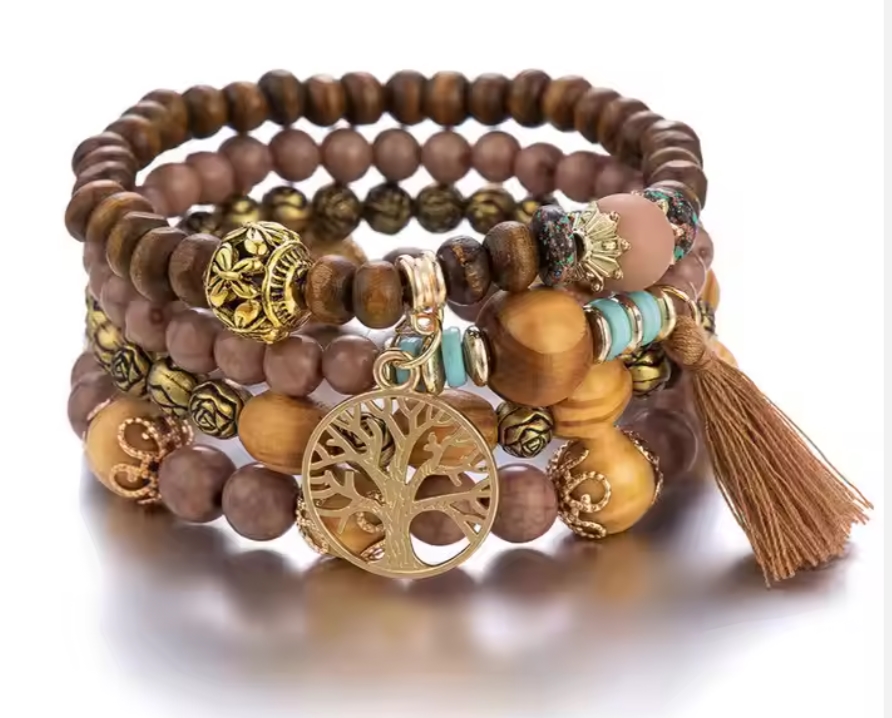 bead wood bracelet Fashion gold colorful bead wood bracelet for women wholesale