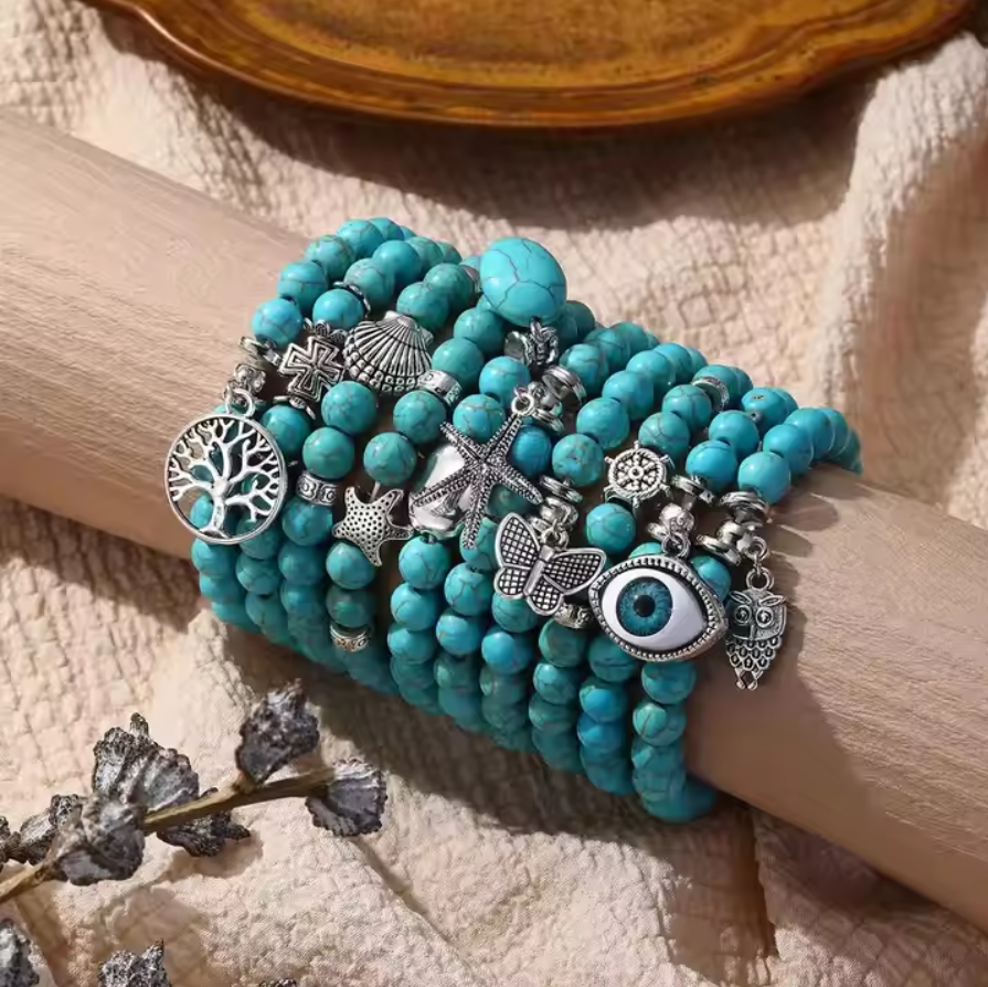 Fashion silver charm turquoise stone bracelet For Women Wholesale