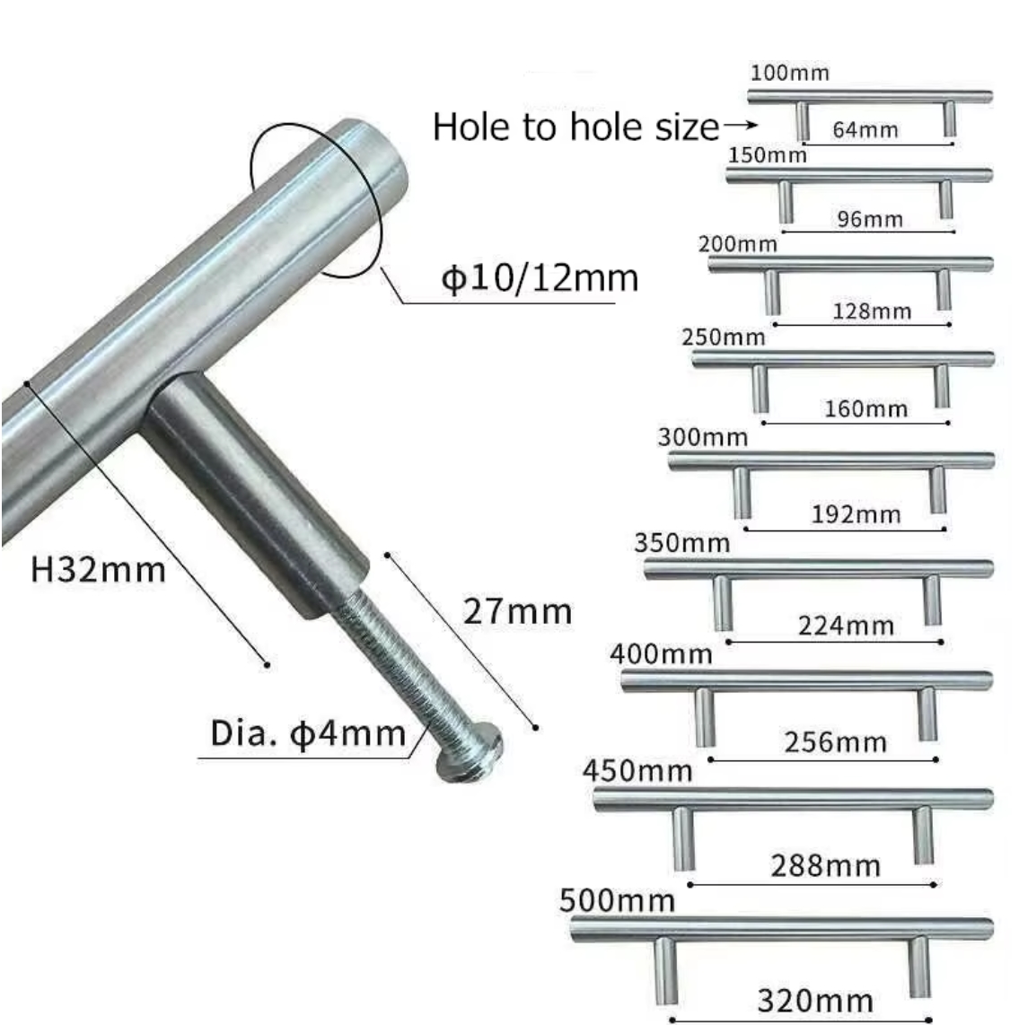 Hot Sale T Bar Cabinet Cupboard Door Pull Handle Stainless Steel Hollow Tube Door Handle For Kitchen Drawer